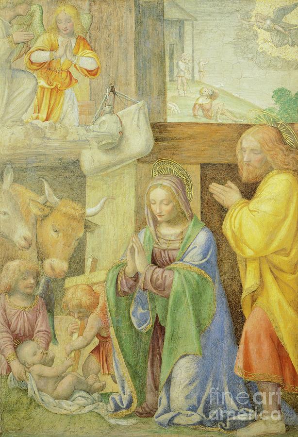 Nativity And Annunciation To The Shepherds By Bernardino Line Painting by Bernardino Luini