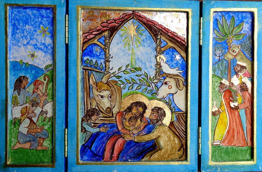Nativity Tryptich Painting by Sarah Hornsby