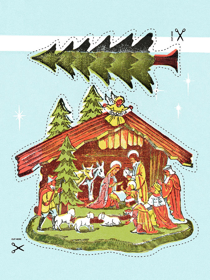 Christmas Drawing - Nativity with floating tree by CSA Images
