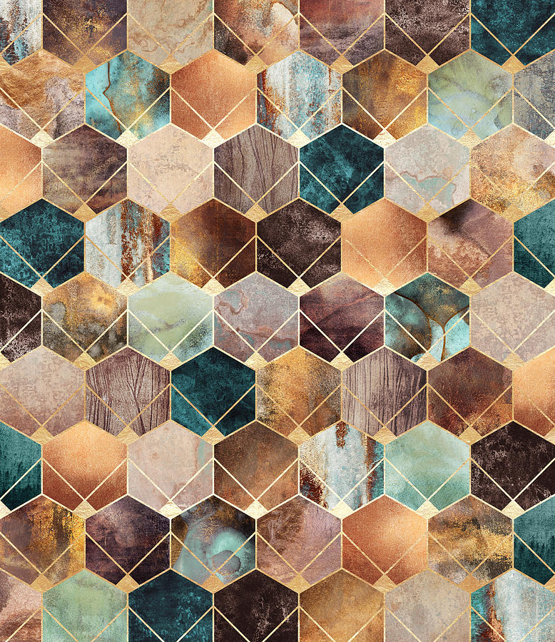 Abstract Digital Art - Natural Hexagons And Diamonds by Elisabeth Fredriksson