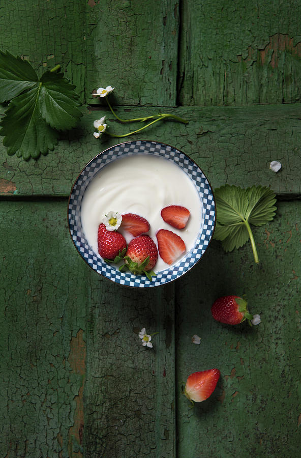 Natural Yoghurt With Fresh Strawberries Photograph by Angelika Grossmann
