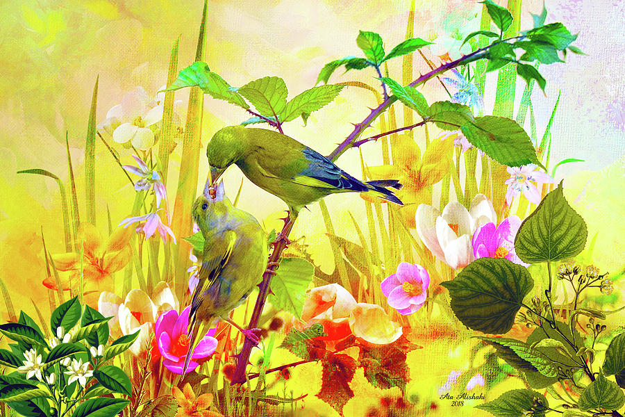 Bird Mixed Media - Nature Bird And Flowers 3 by Ata Alishahi