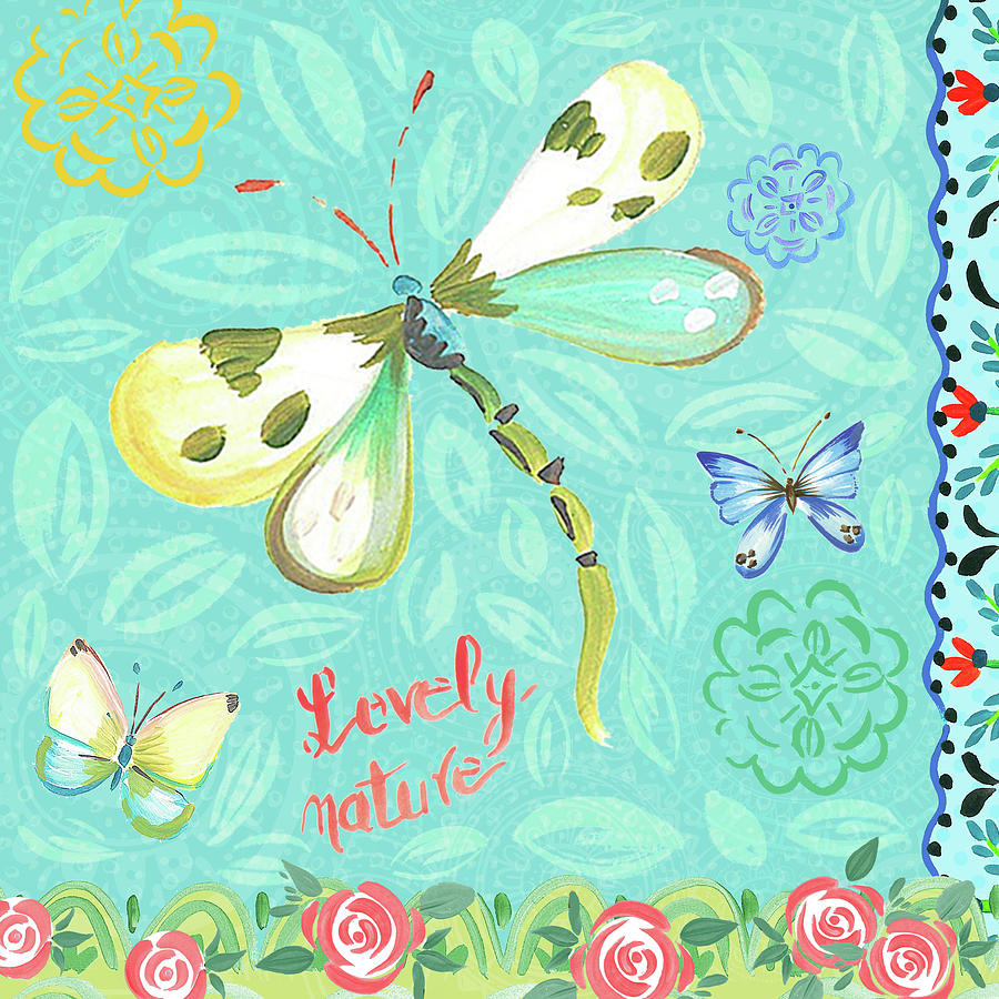 Nature Digital Art - Nature Garden With Dragonfly by Ani Del Sol
