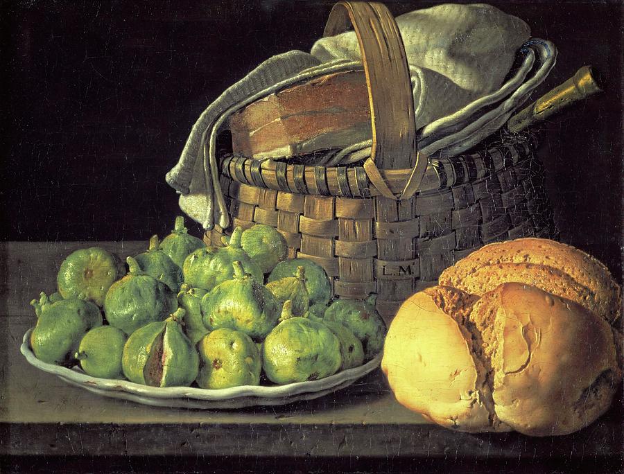 Nature morte aux figues - Still-life with figs. Canvas, 37 x 49 cm R.F. 3849. Painting by Louis Eugenio Melendez