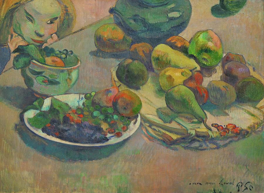 Nature morte aux fruits-Still-life with fruit,1888 Canvas,43 x 58 cm Inv.3271. Painting by Eugene Henri Paul Gauguin -1848-1903-
