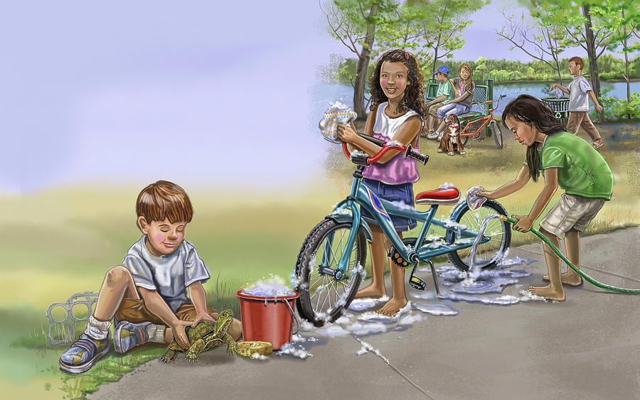 Bicycle Painting - Nature Recycles Spread 29 Kids Recycle by Cathy Morrison Illustrates