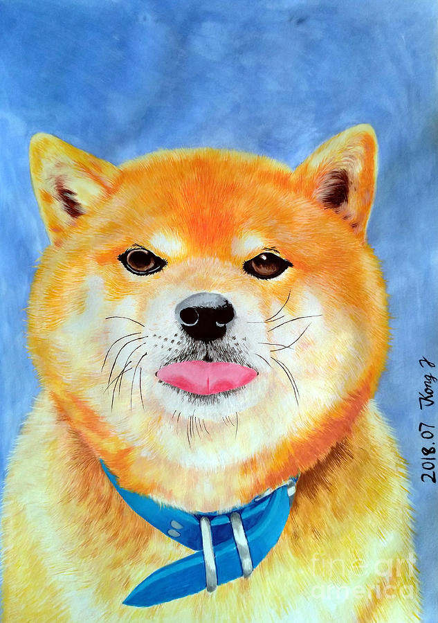 Dog Painting - Naughty Japanese Dog by Jing Kong