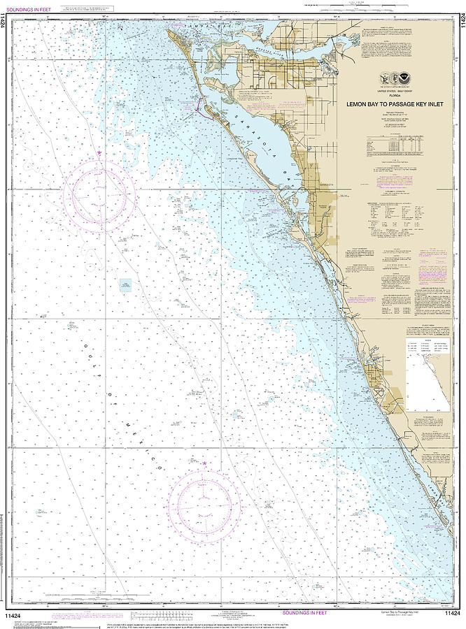 Nautical Chart-11424 Lemon Bay-passage Key Inlet Mixed Media by Sea ...