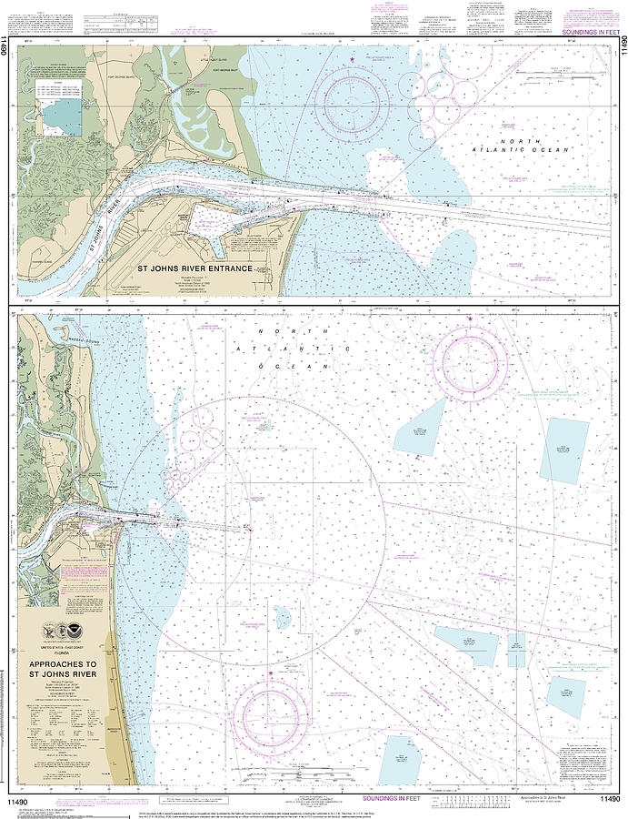 Nautical Chart-11490 Approaches-st Johns River, St Johns River Entrance ...