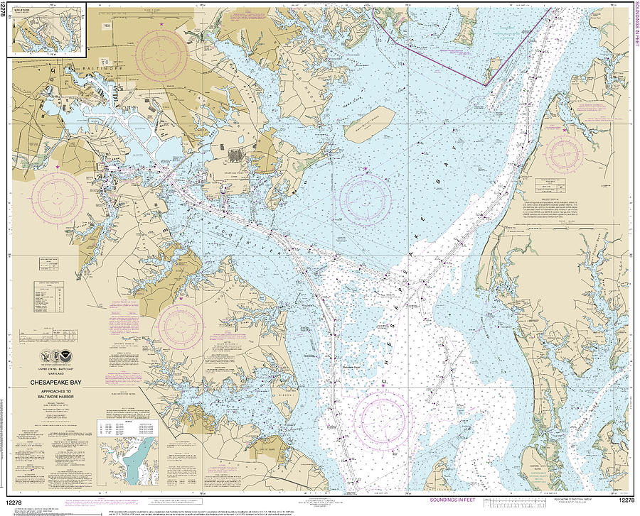 Nautical Chart-12278 Chesapeake Bay Approaches-baltimore Harbor Mixed ...