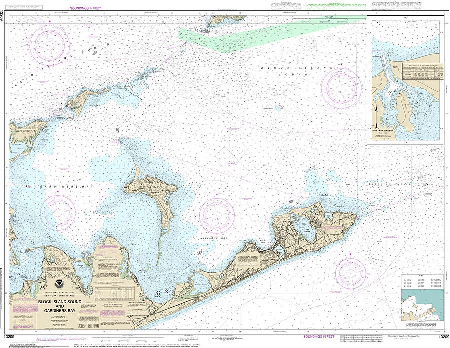 Nautical Chart-13209 Block Island Sound-gardiners Bay, Montauk Harbor ...