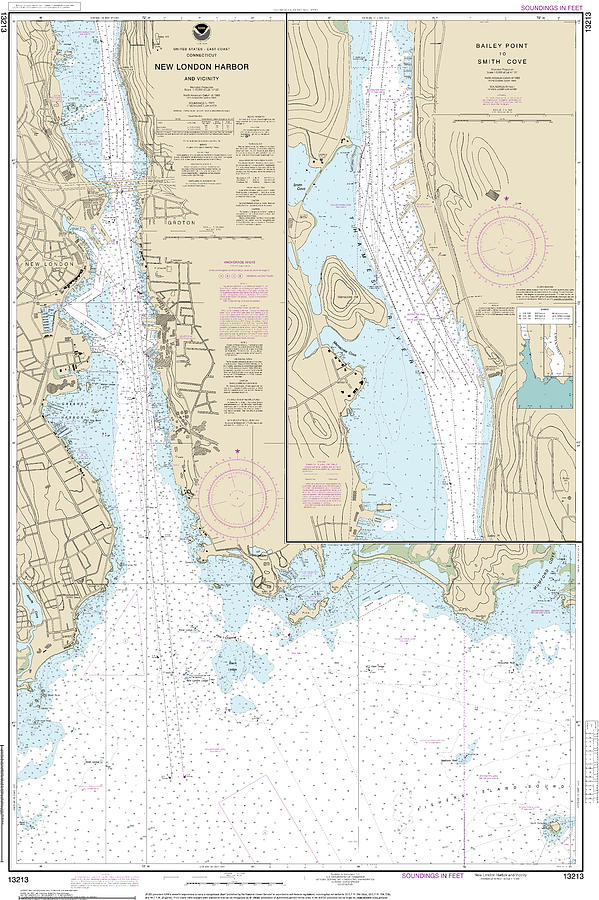 Nautical Chart 13213 New London Harbor Vicinity Bailey Point Smith Cove Mixed Media By Sea 7142