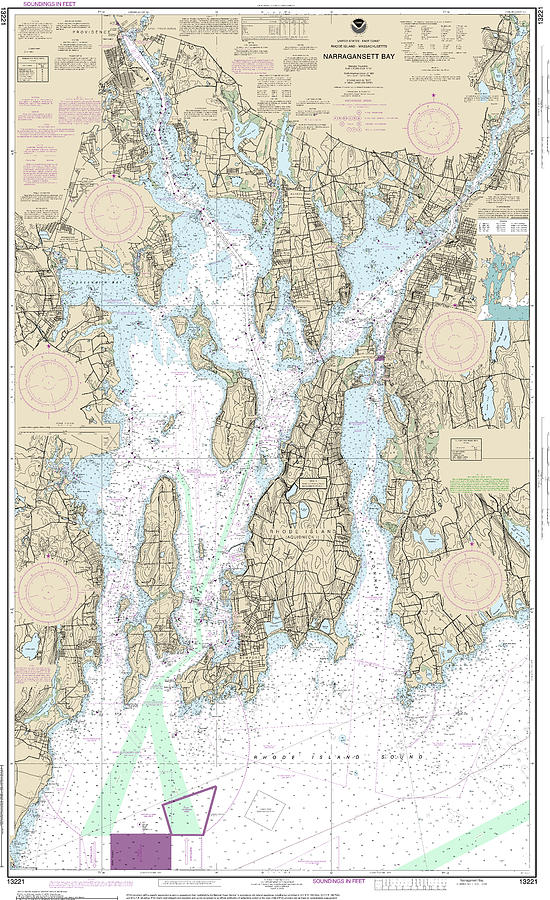 Narragansett Bay Mixed Media - Nautical Chart-13221 Narragansett Bay by Bret Johnstad