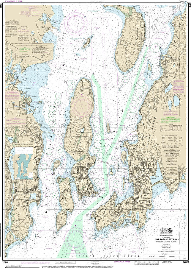 Narragansett Bay Mixed Media - Nautical Chart-13223 Narragansett Bay, Including Newport Harbor by Bret Johnstad