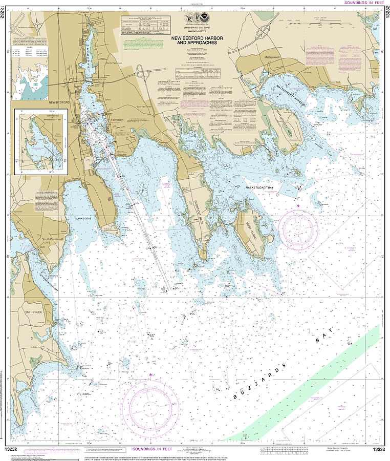 Nautical Chart-13232 New Bedford Harbor-approaches Mixed Media by Sea ...