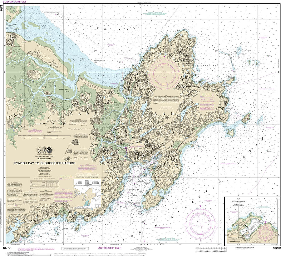 Nautical Chart-13279 Ipswich Bay-gloucester Harbor, Rockport Harbor ...