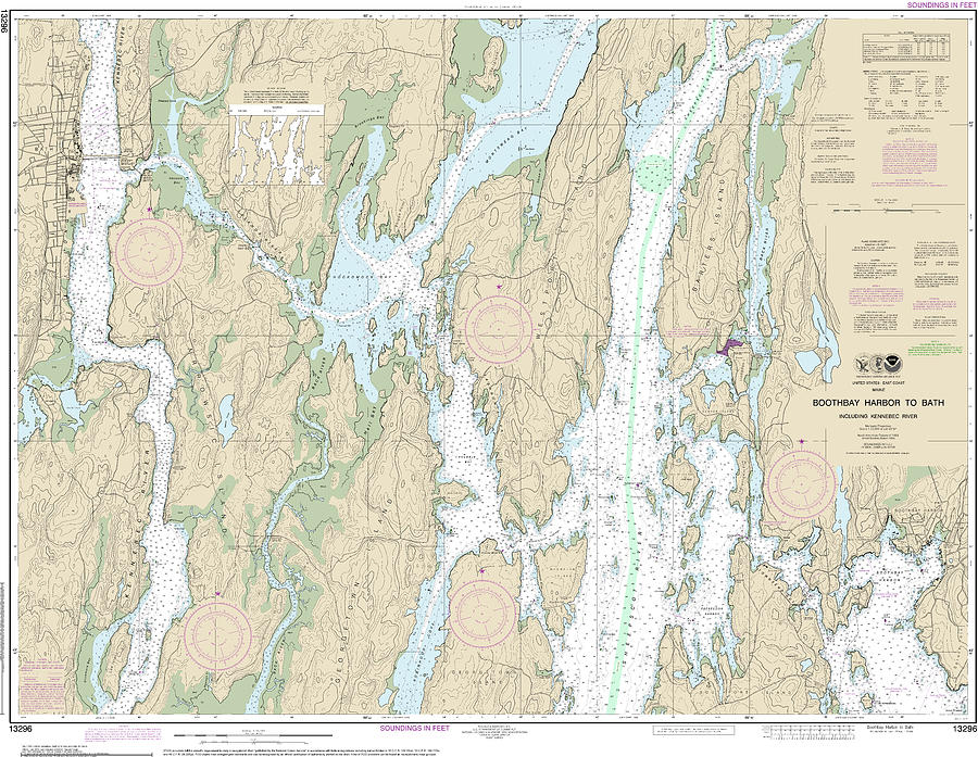 Boothbay Harbor Mixed Media - Nautical Chart-13296 Boothbay Harbor-bath, Including Kennebec River by Bret Johnstad