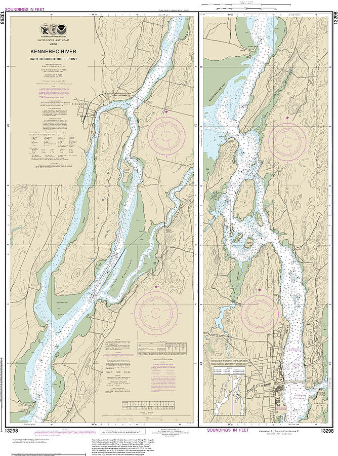 Nautical Chart-13298 Kennebec River Bath-courthouse Point Mixed Media