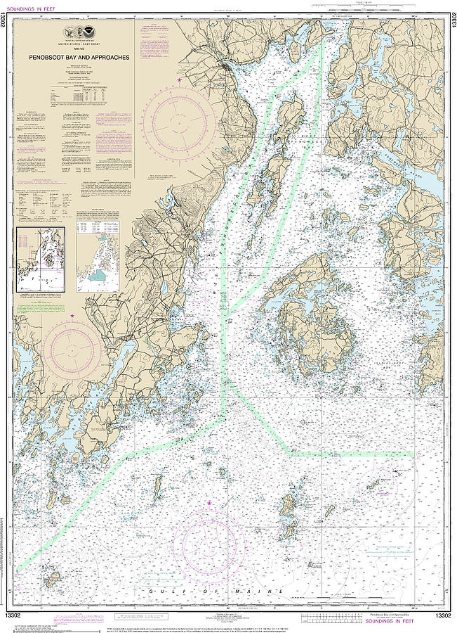 Nautical Chart-13302 Penobscot Bay-approaches Mixed Media by Sea Koast ...