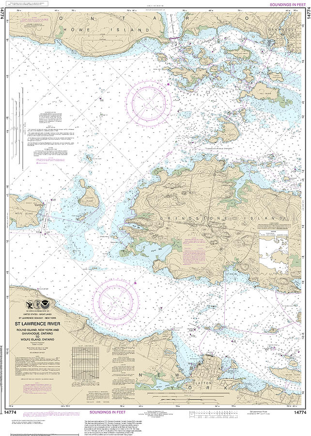 Nautical Chart-14774 Round I, Ny,-gananoque, Ont,-wolfe I, Ont Mixed ...