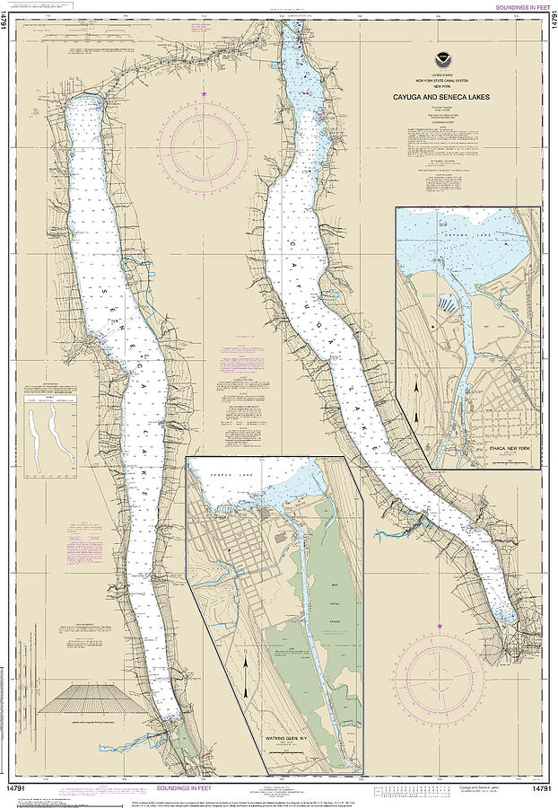 Nautical Chart-14791 Cayuga-seneca Lakes, Watkins Glen, Ithaca Mixed 