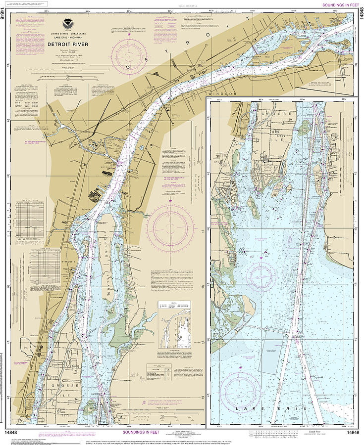 Nautical Chart-14848 Detroit River Mixed Media by Sea Koast | Fine Art ...