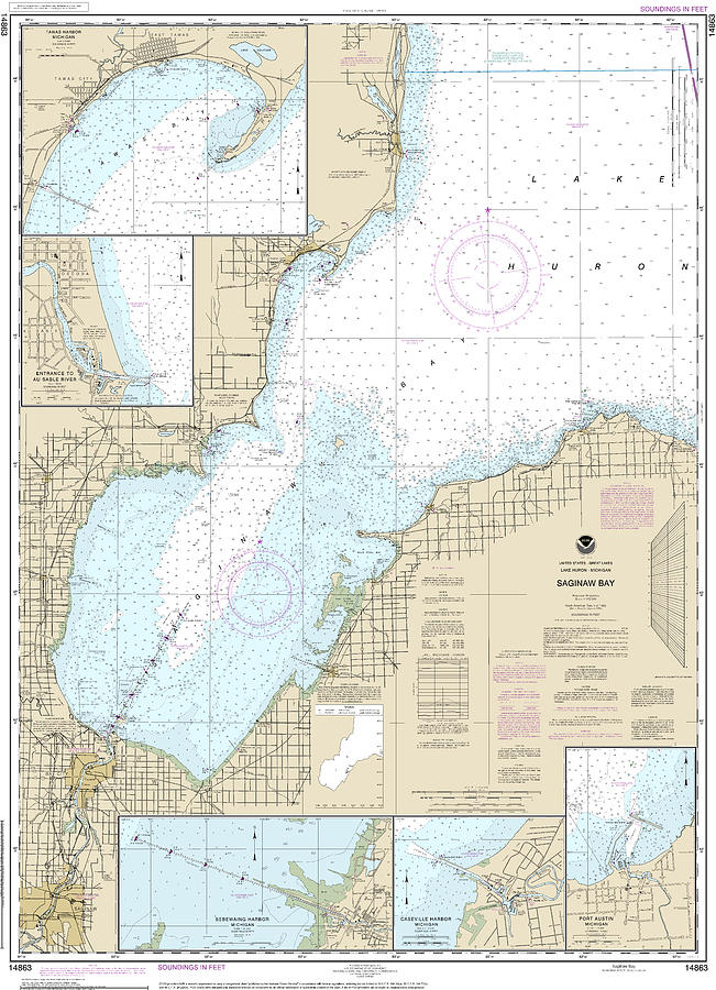 Nautical Chart-14863 Saginaw Bay, Port Austin Harbor, Caseville Harbor ...