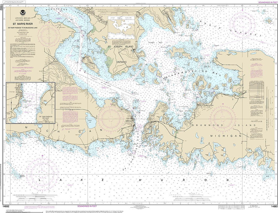 Nautical Chart-14882 St Mars River - Detour Passage-munuscong Lake ...