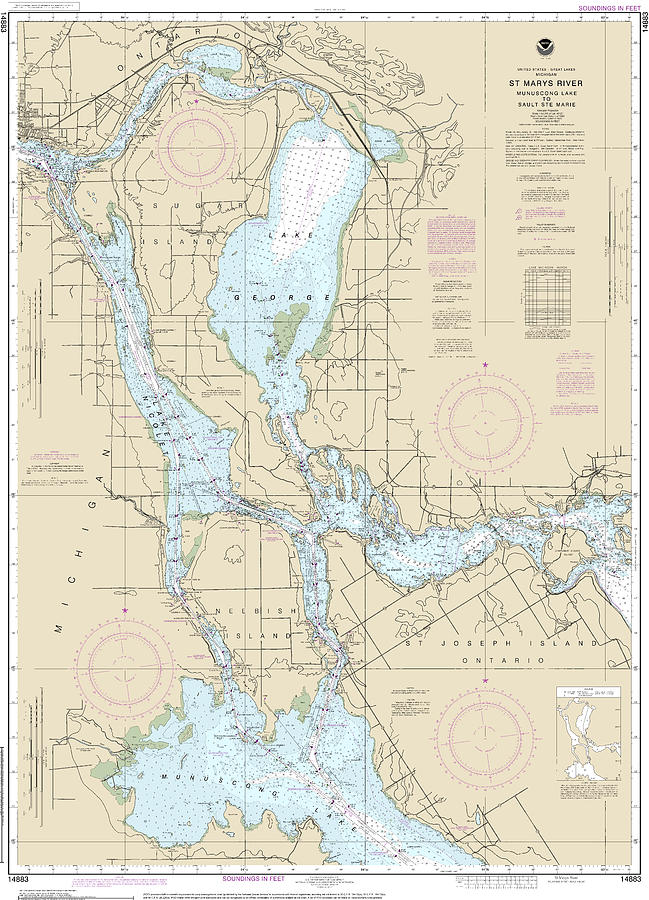 St Marys River Mixed Media - Nautical Chart-14883 St Marys River - Munuscong Lake-sault Ste Marie by Bret Johnstad