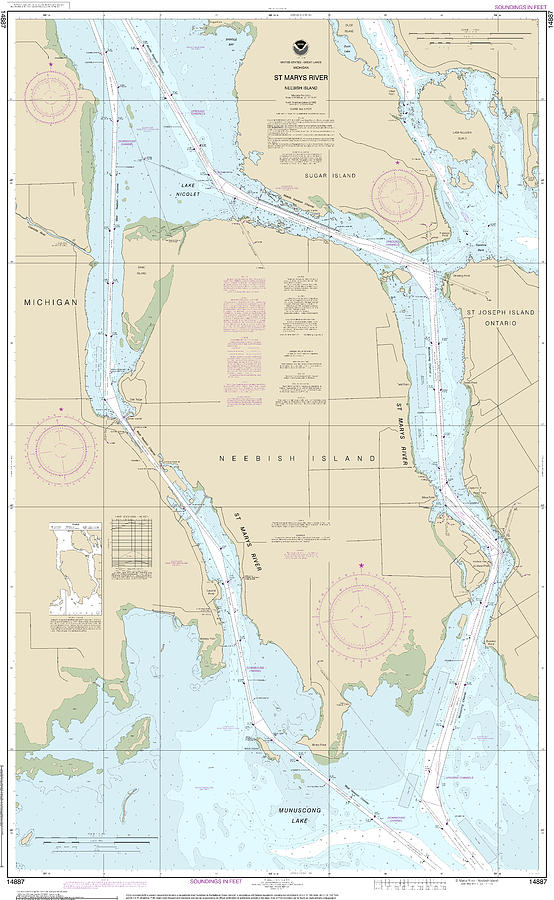 Nautical Chart14887 St Marys River Neebish Island Mixed Media by Sea