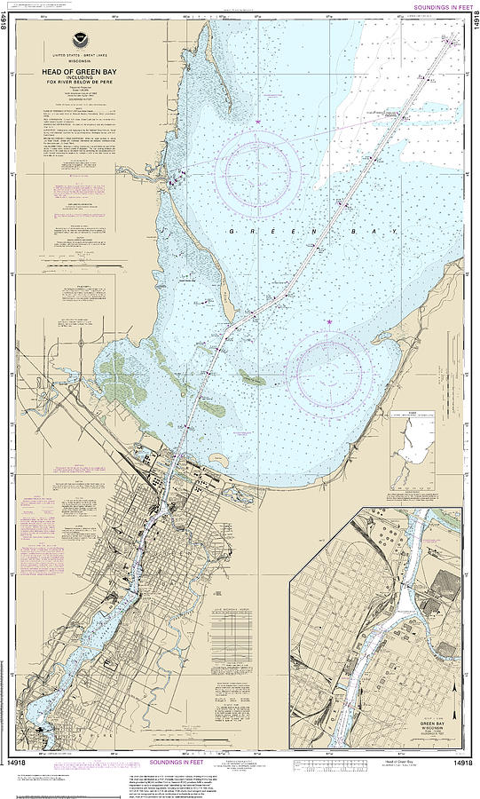 Head Mixed Media - Nautical Chart-14918 Head-green Bay, Including Fox River Below De Pere, Green Bay by Bret Johnstad