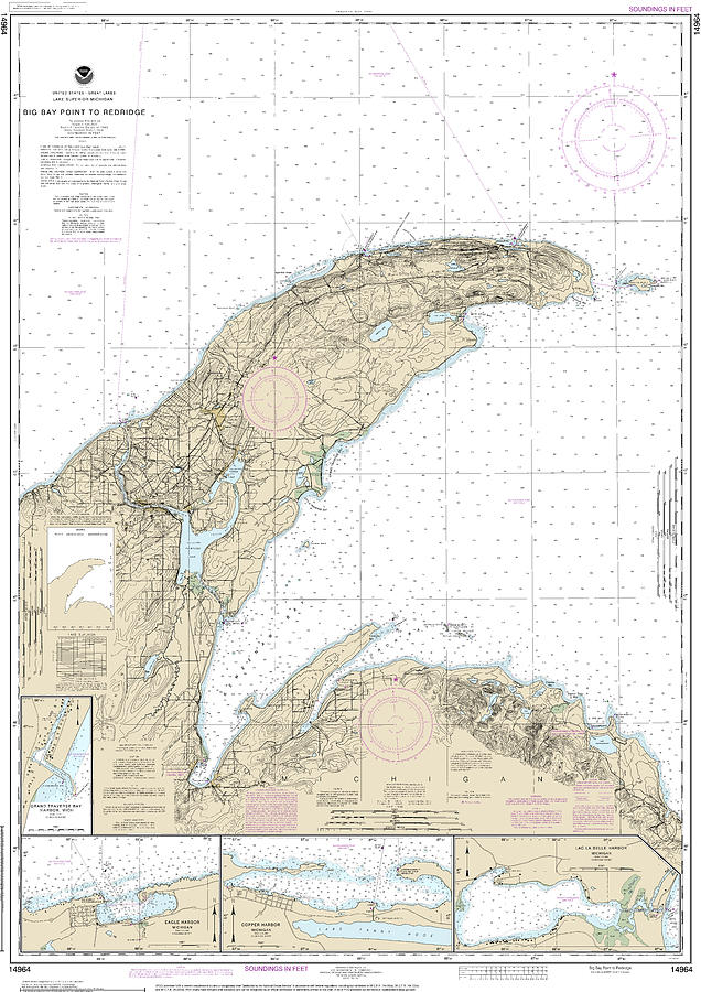 Copper Mixed Media - Nautical Chart-14964 Big Bay Point-redridge, Grand Traverse Bay Harbor, Lac La Belle Harbor, Copper-eagle Harbors by Bret Johnstad