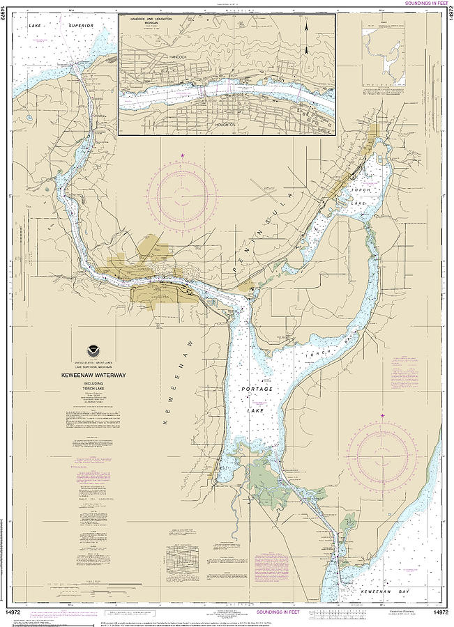 Nautical Chart-14972 Keweenaw Waterway, Including Torch Lake, Hancock ...