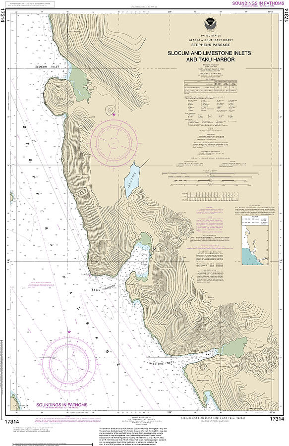 Slocum Mixed Media - Nautical Chart-17314 Slocum-limestone Inlets-taku Harbor by Bret Johnstad
