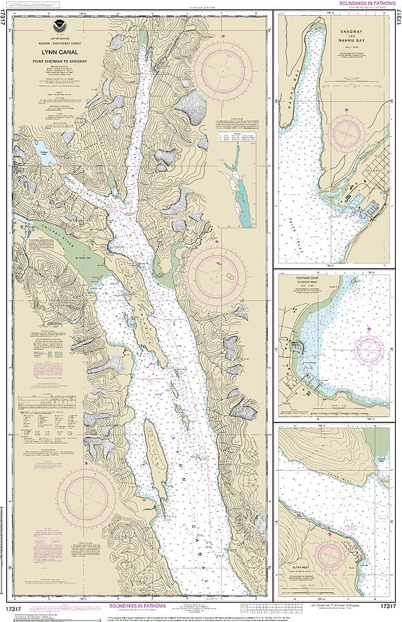 Nautical Chart-17317 Lynn Canal-point Sherman-skagway, Lutak Inlet ...