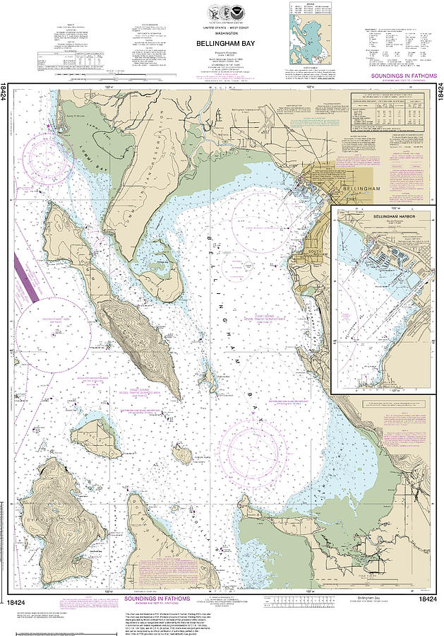 P3 Mixed Media - Nautical Chart-18424 Bellingham Bay, Bellingham Harbor by Bret Johnstad