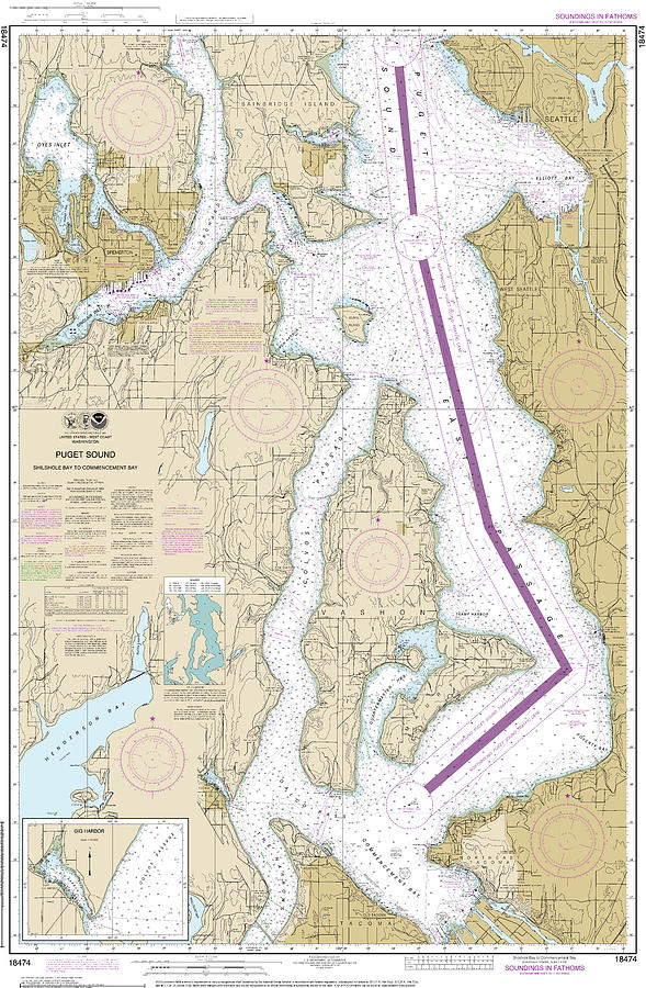 Nautical Chart-18474 Puget Sound-shilshole Bay-commencement Bay Mixed 