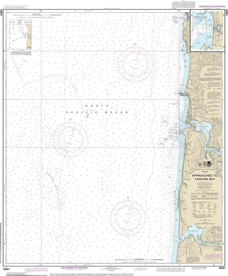 P5 Mixed Media - Nautical Chart-18561 Approaches-yaquina Bay, Depoe Bay by Bret Johnstad