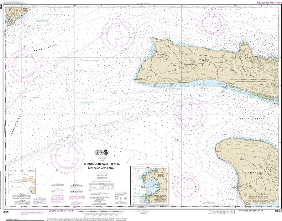 nautical-chart-19351-channels-between-oahu-molokai-lanai-kaumalapau-harbor-mixed-media-by-sea