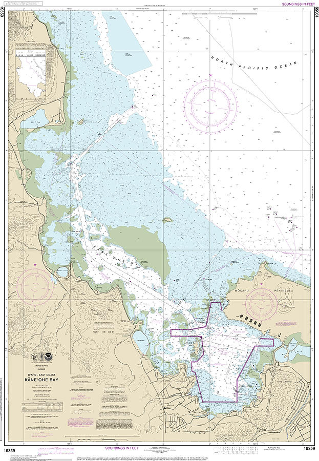 Nautical Chart-19359 Oahu East Coast Kaneohe Bay Mixed Media by Bret