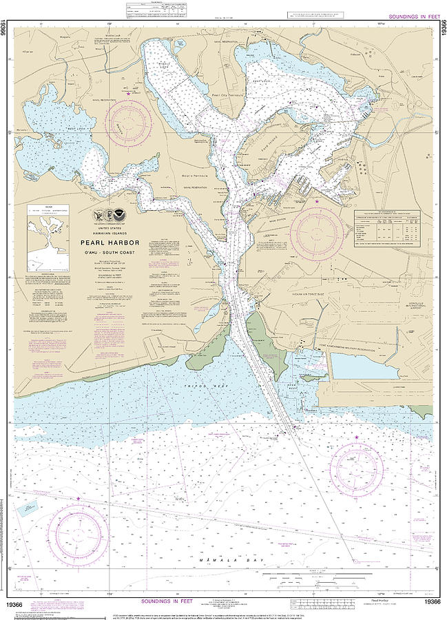 Nautical Chart-19366 Pearl Harbor Oahu South Coast Mixed Media by Sea ...