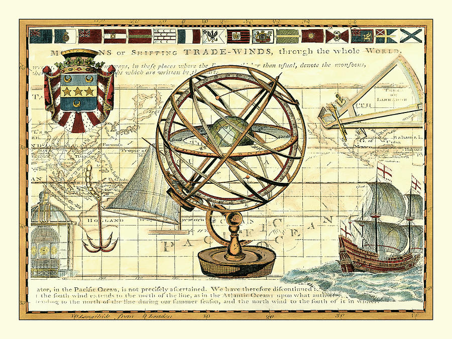 Nautical Map I Painting by D. Bookman