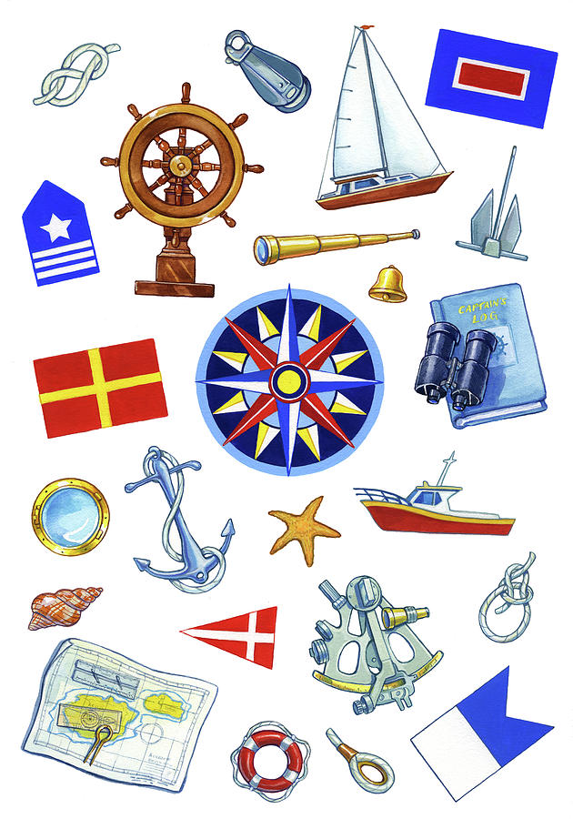 Nautical Theme Icons Painting by Geraldine Aikman - Fine Art America
