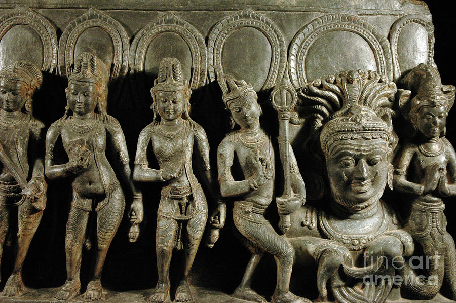 Navagraha  Stone Detail Of Photograph by Indian School