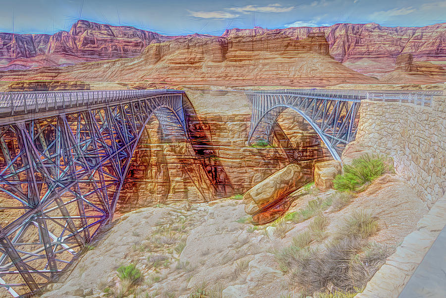 Navajo Bridges in Arizona Digital Sketch and Paint Photograph by Debra Martz