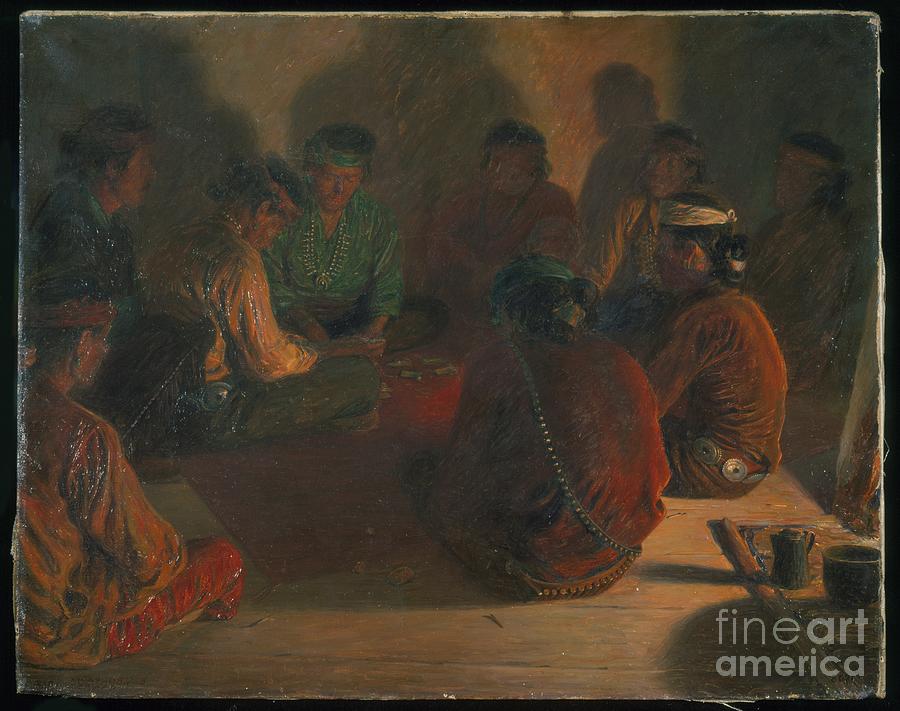 Navajo Card Players, 1908 Painting by Elbridge Ayer Burbank