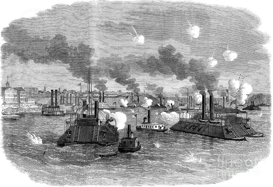Naval Battle On The Mississippi Drawing by Print Collector