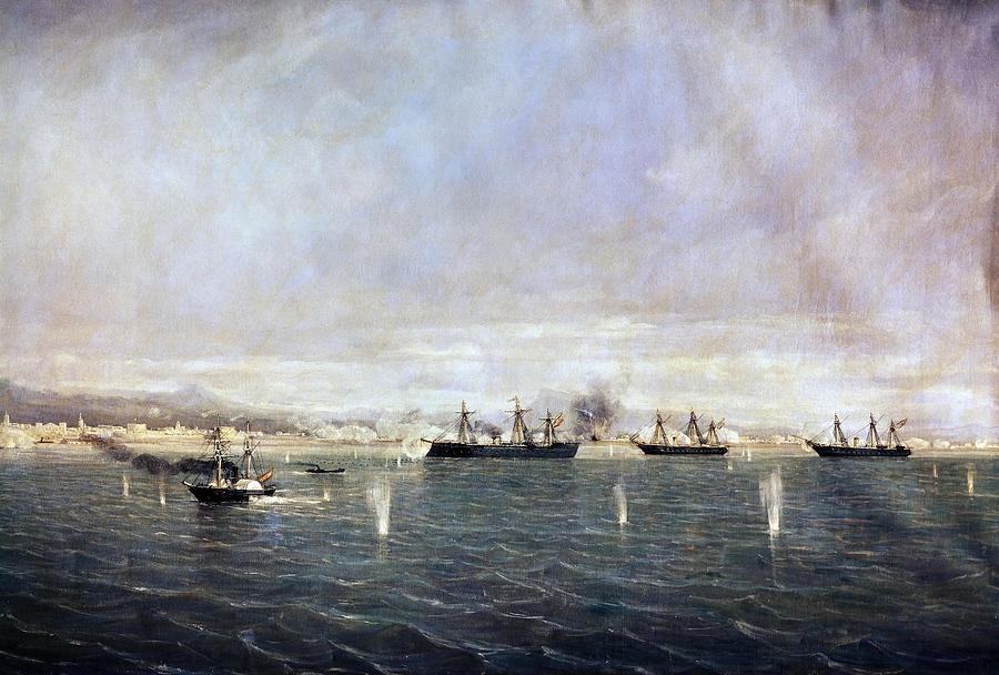 Naval Combat Of The Callao, May The 2nd, 1866. Leaded By Mendez Nunez. Painting by Rafael Monleon -1853-1900-