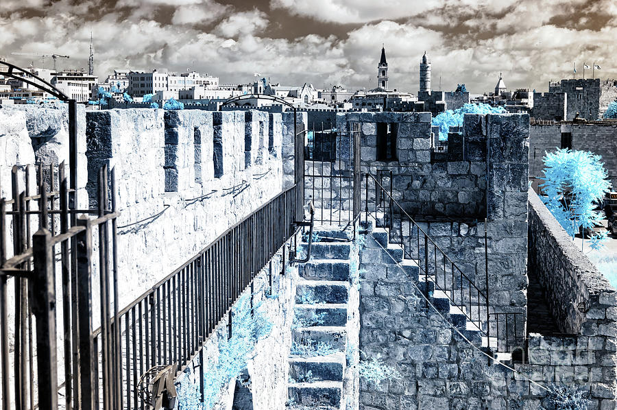 Navigating the Ramparts in Jerusalem Infrared Photograph by John Rizzuto