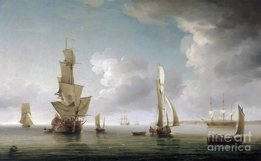 Boat Painting - Navigation In The Thames Estuary England, Great Variety Of Boats And Description Of The English Coast by Charles Brooking
